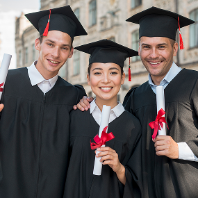 Students in graduation gowns